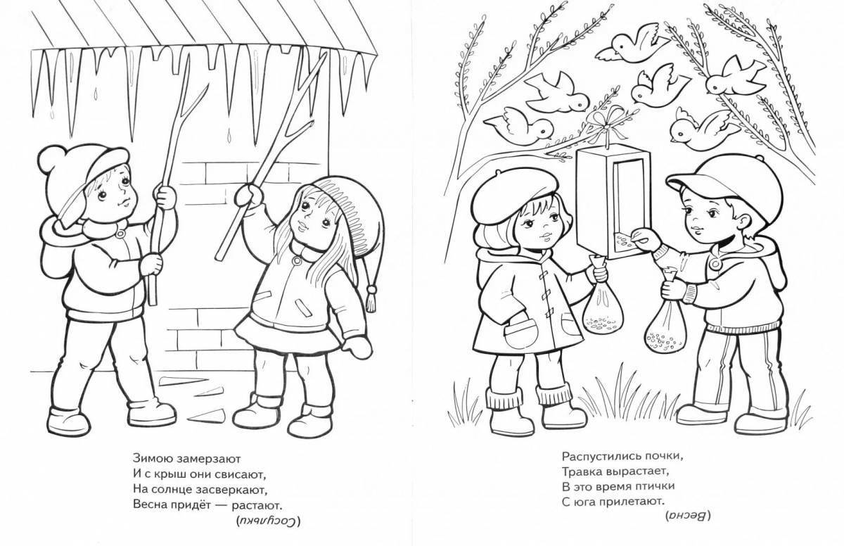 Magic spring coloring for kids