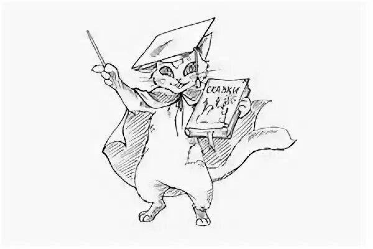 Coloring book happy scientist cat