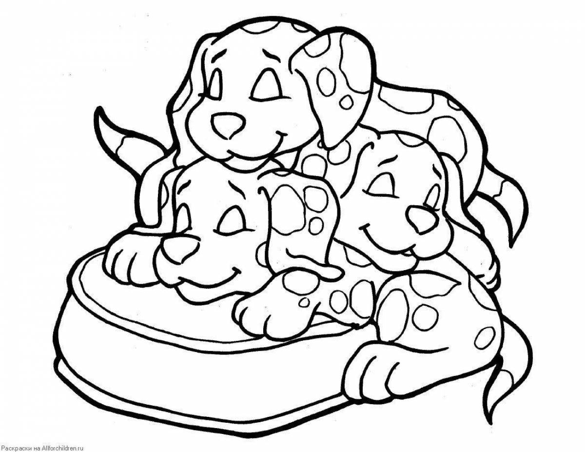 Coloring page funny kitten and puppy