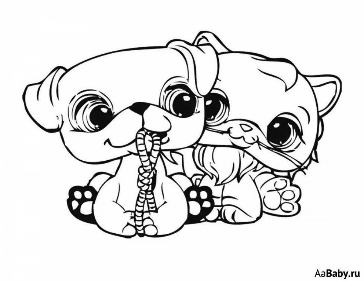 Coloring book frolicking kitten and puppy