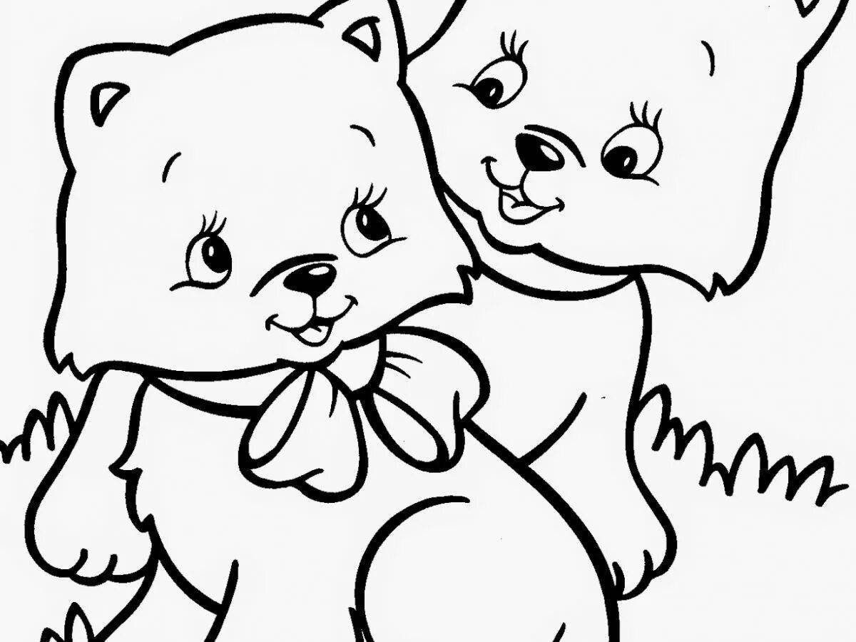 Coloring book inquisitive kitten and puppy