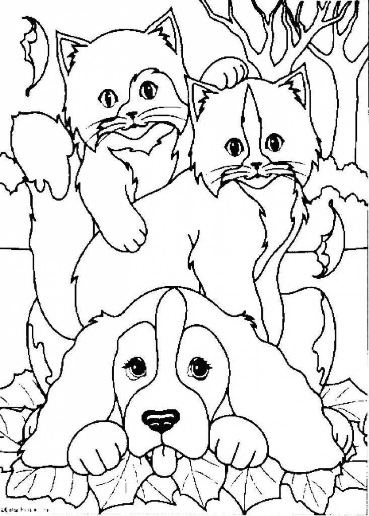 Coloring cute kitten and puppy