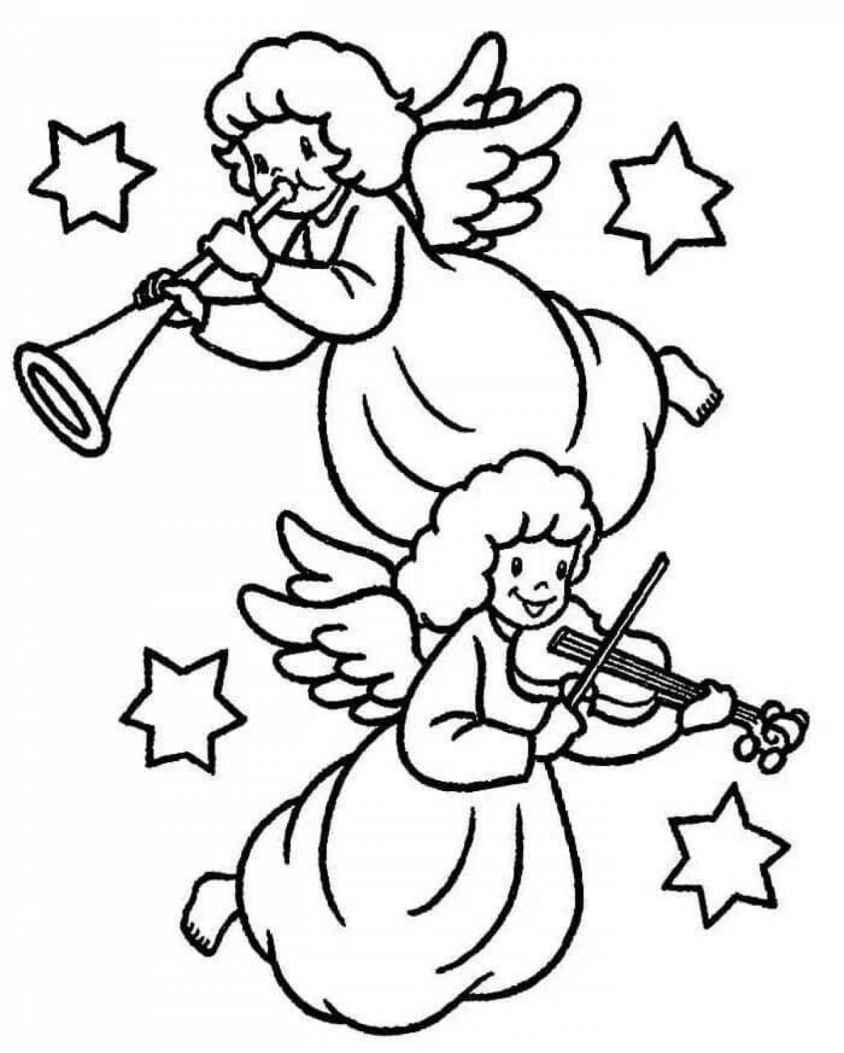 Shining Christmas angel coloring pages for kids