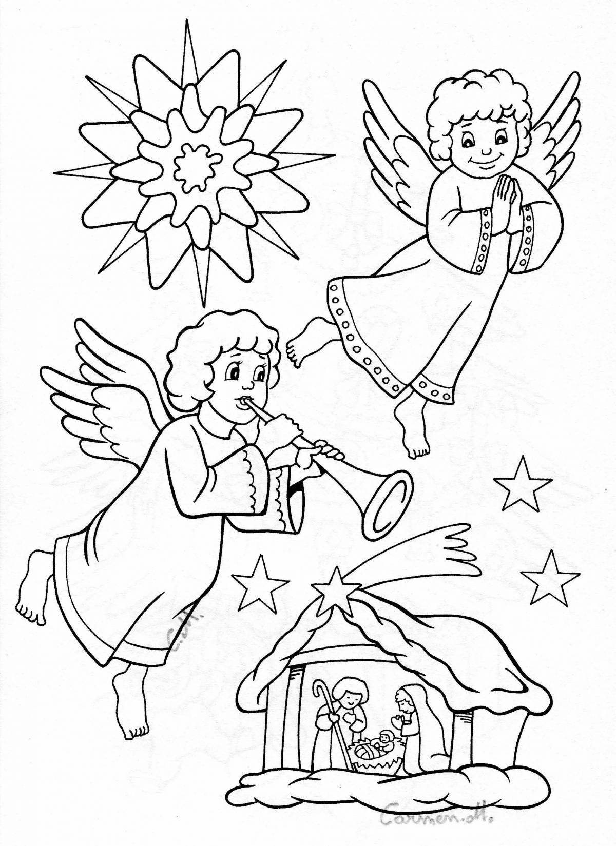 Раскраска небесный рождественский ангел для детей