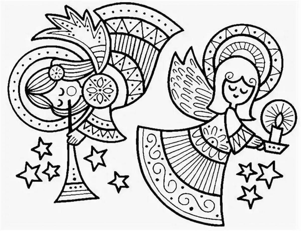 Colorful christmas angel coloring page for kids
