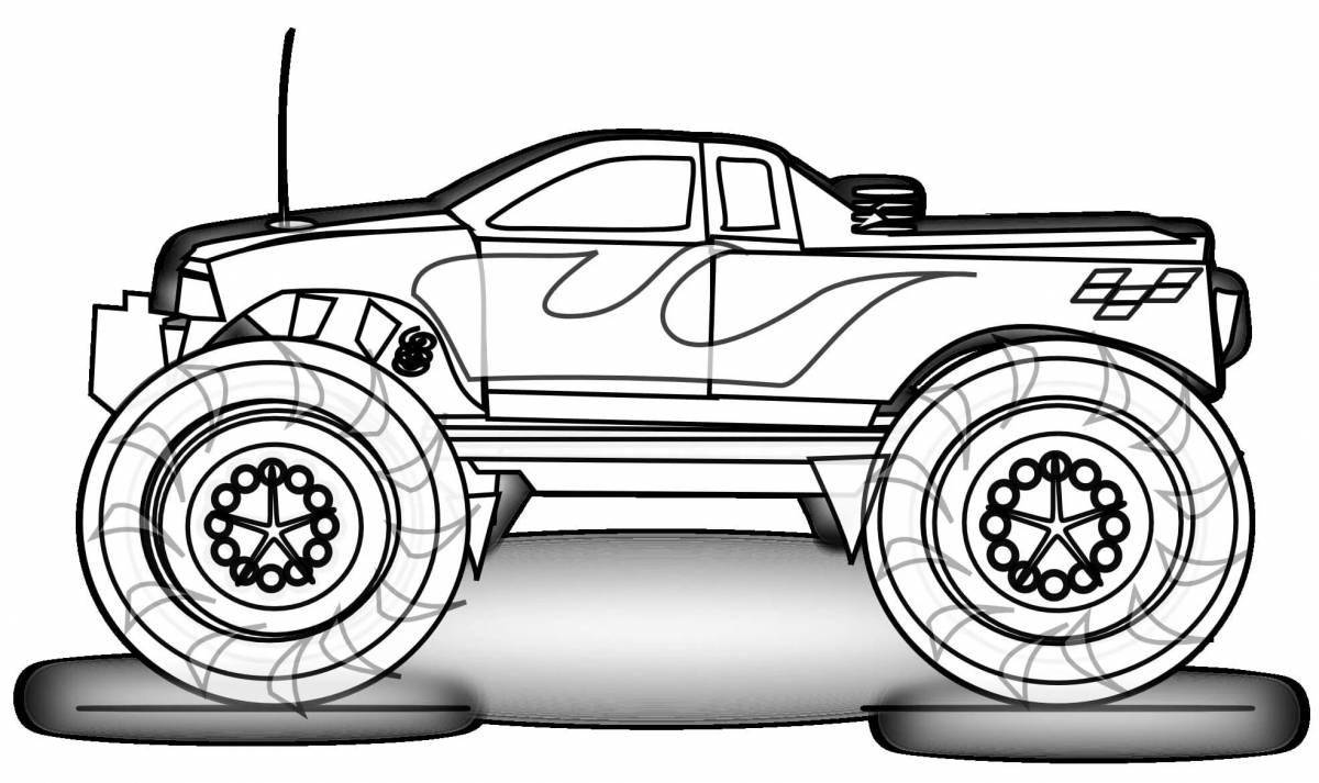Flaming monster truck hot wheels coloring page