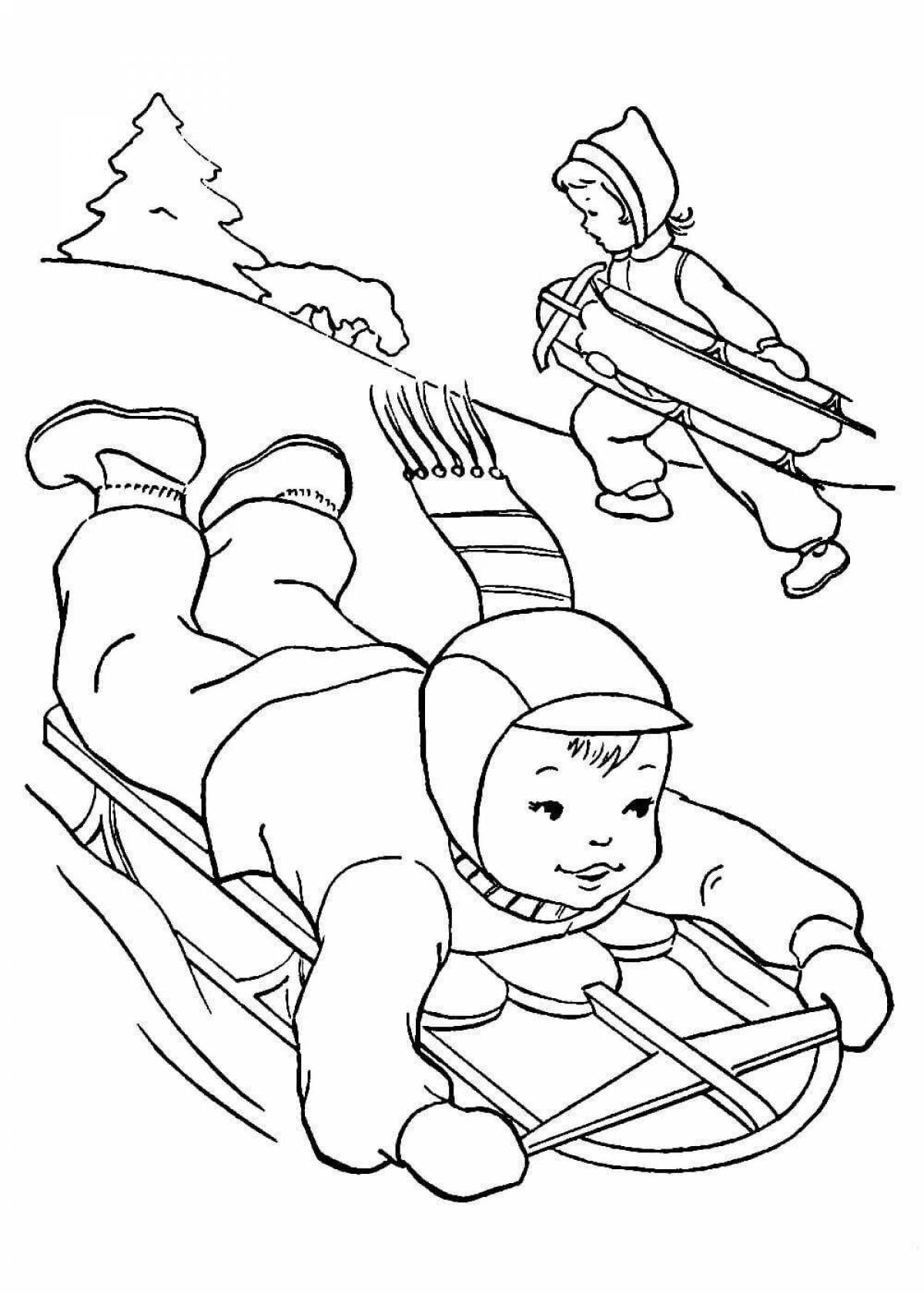 Fun coloring book winter sports for preschoolers