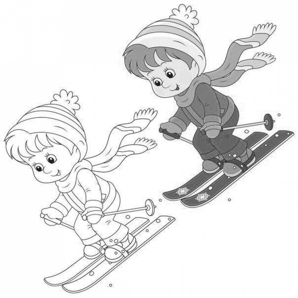 Fascinating coloring book winter sports for preschoolers