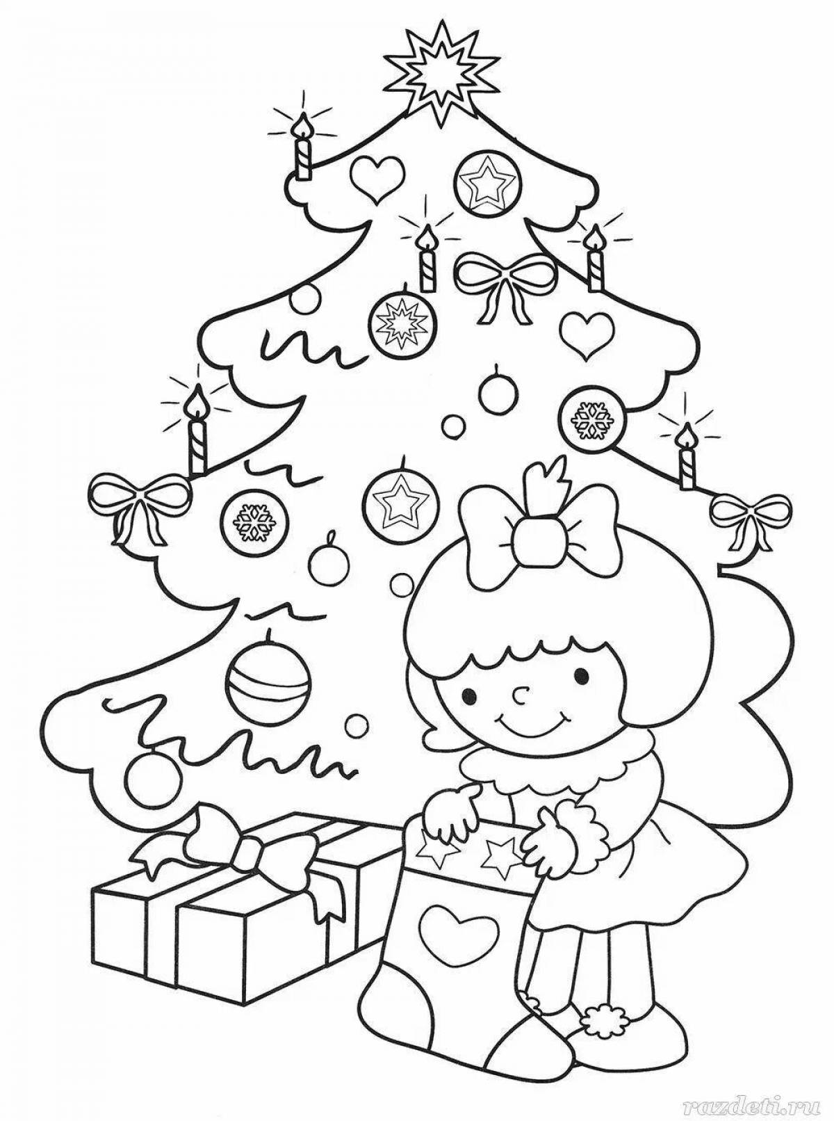 Wonderful Christmas tree coloring for kids