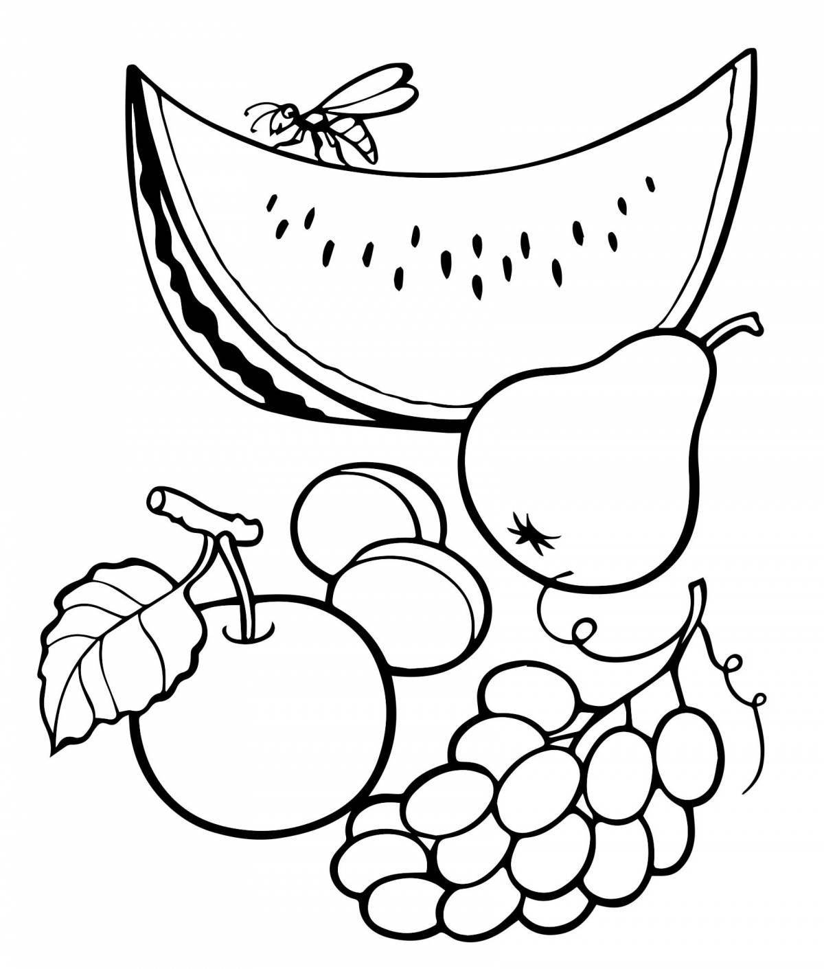 Красочная страница раскраски фруктов для детей 2-3 лет
