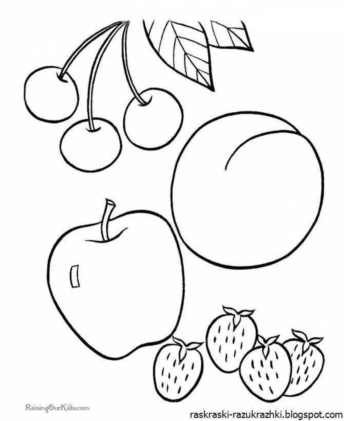 Colored fruit coloring book for 2-3 year olds