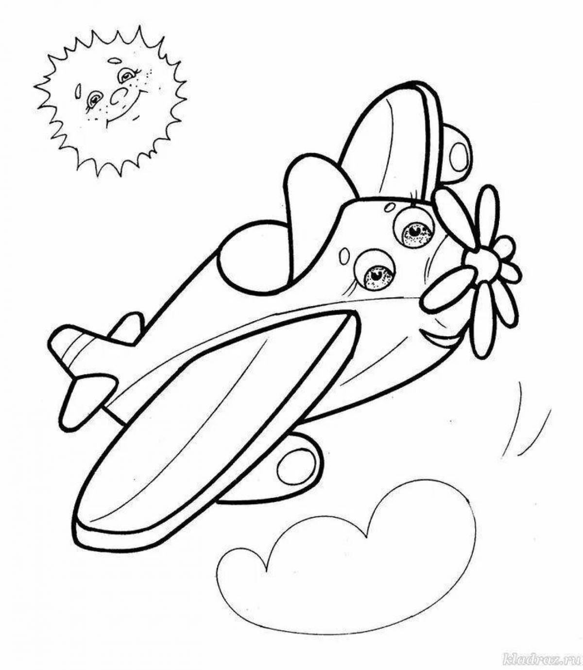 Веселый самолет-раскраска для детей 3-4 лет