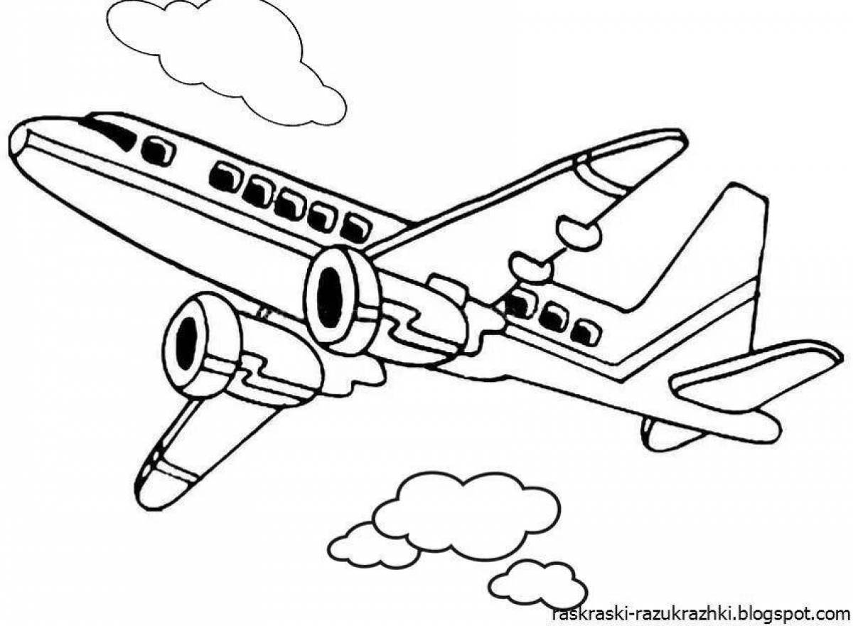 Airplane coloring page with colorful splashes for 3-4 year olds