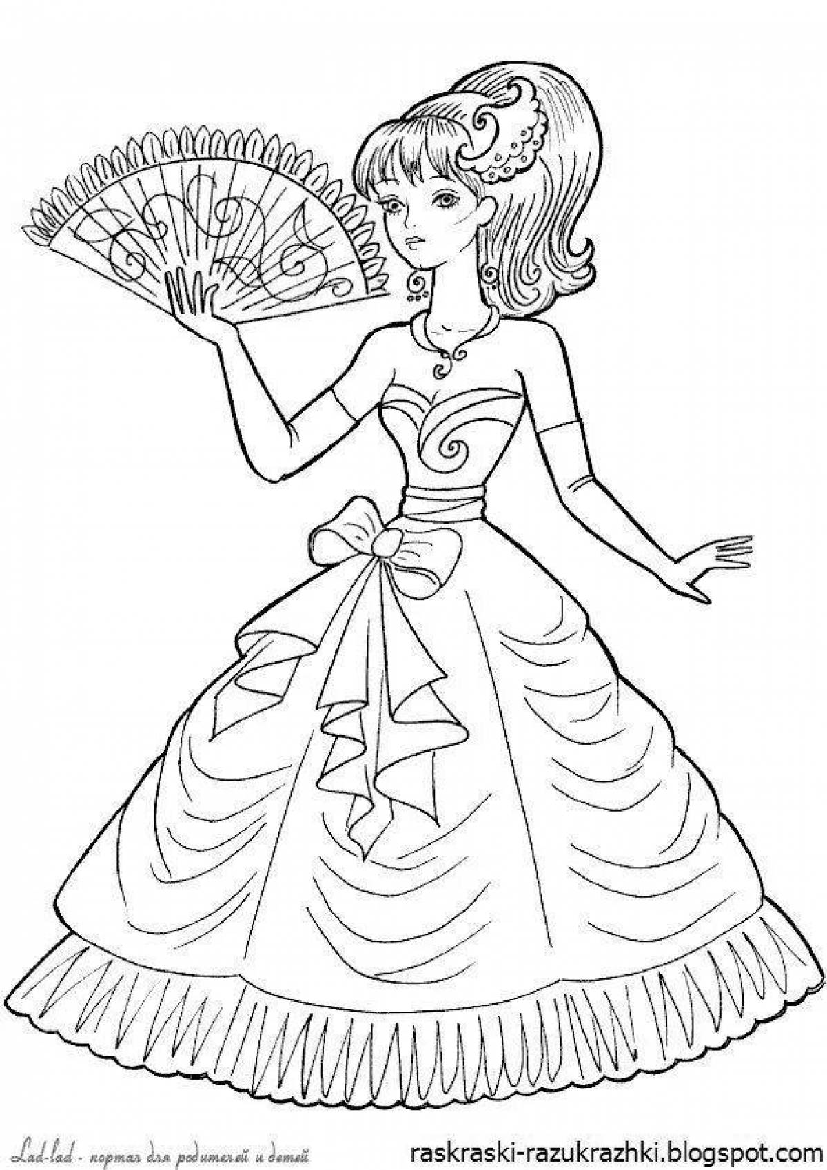 Charming coloring book for girls princesses in beautiful dresses