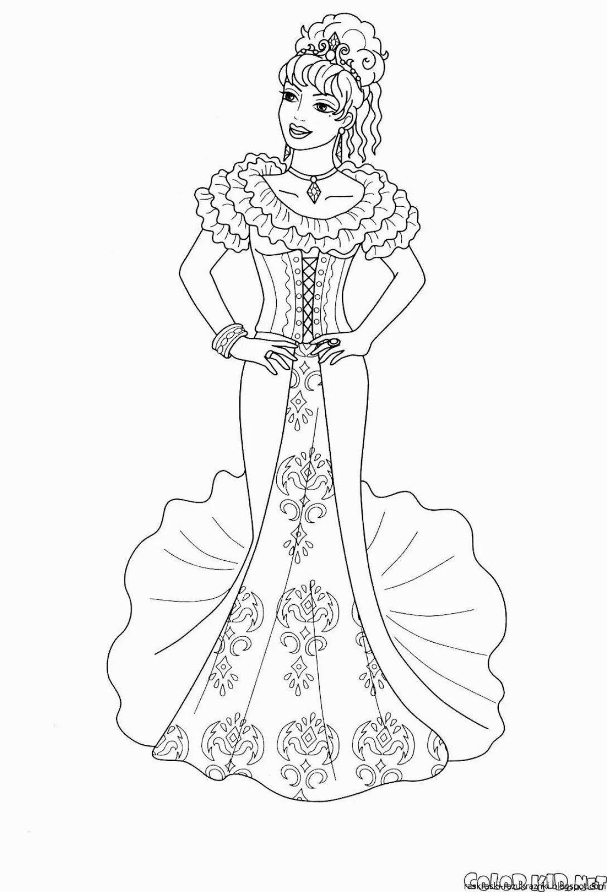 Shiny coloring book for girls princesses in beautiful dresses