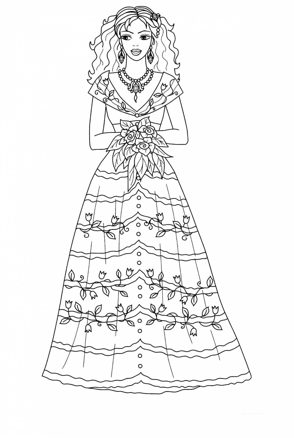 Gorgeous coloring book for girls princesses in beautiful dresses
