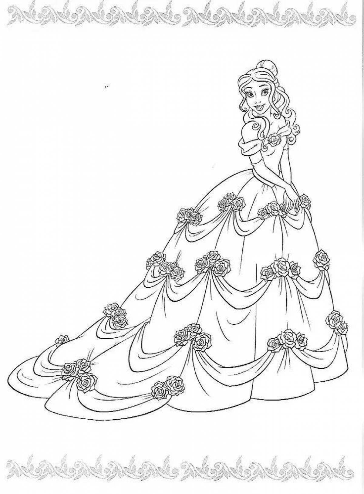 Прекрасная раскраска для девочек принцессы в красивых платьях
