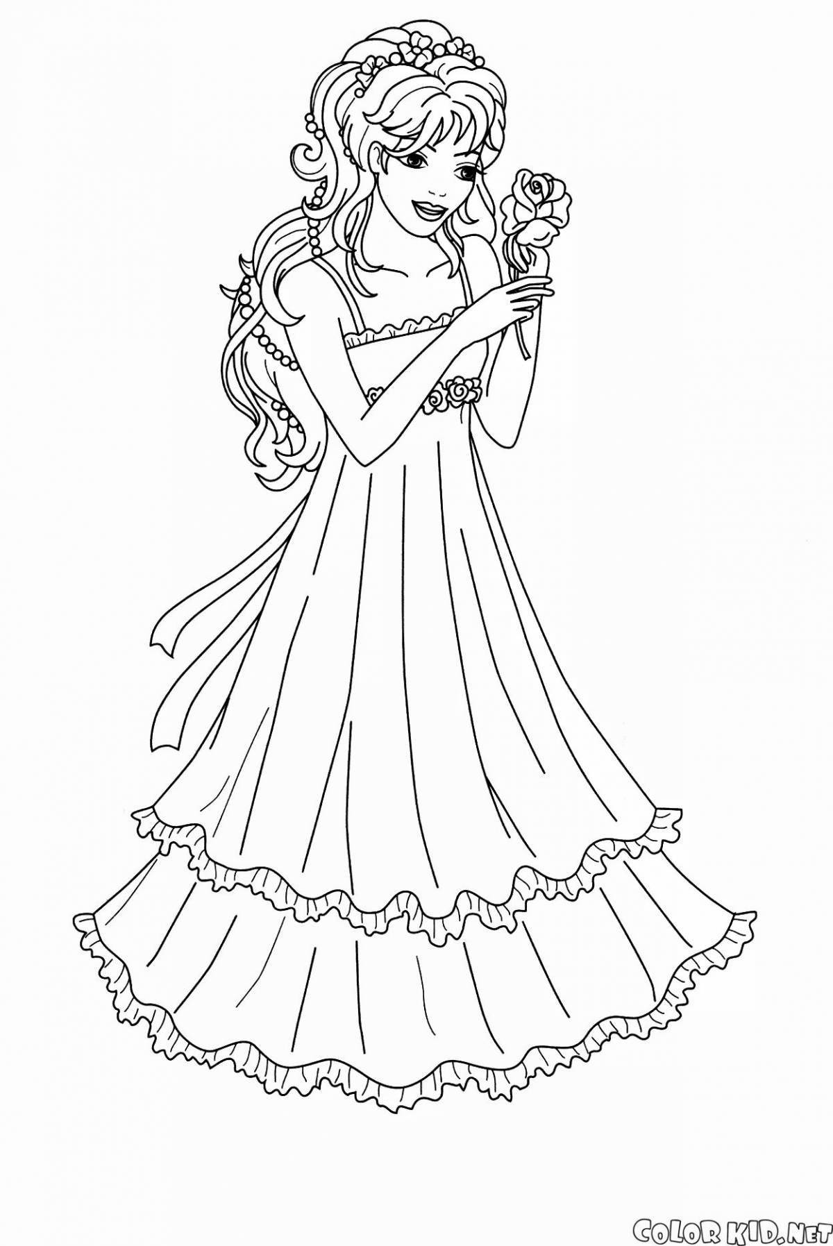 Чудесная раскраска для девочек принцессы в красивых платьях