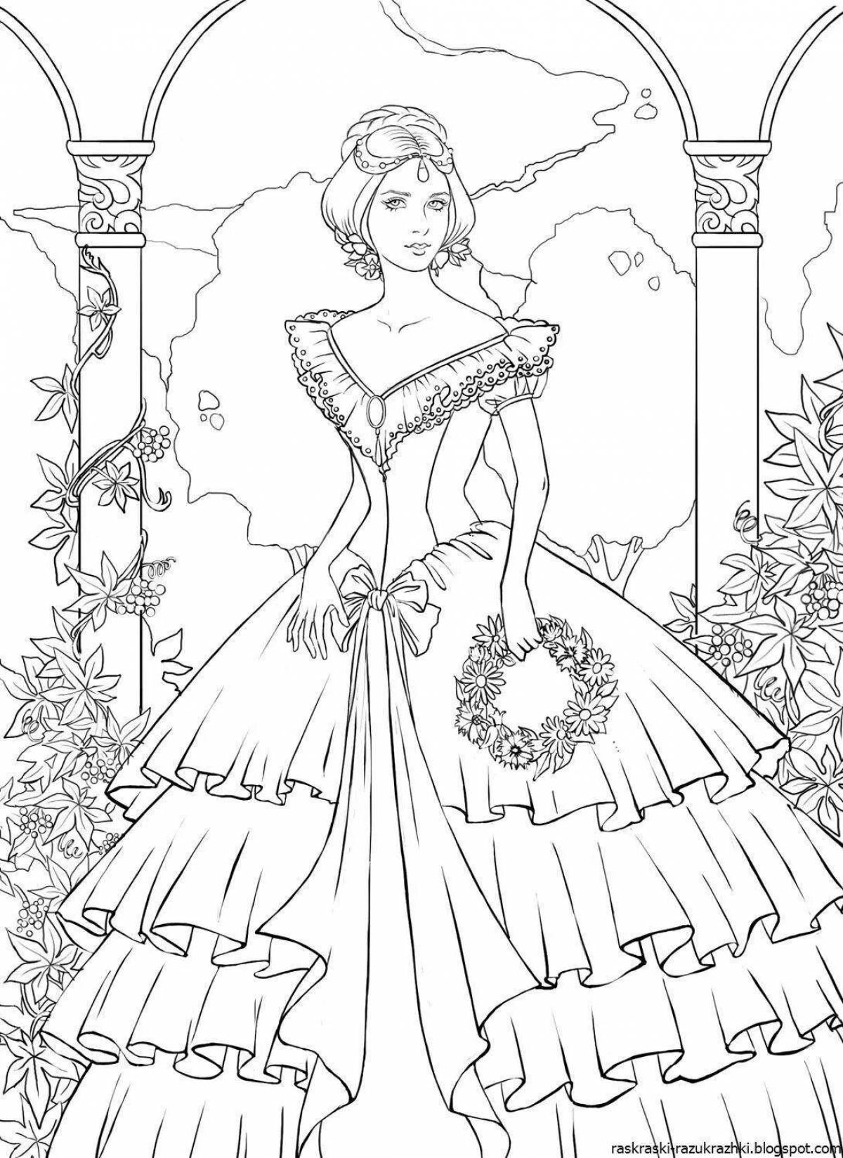 Dazzling princess coloring book for girls in beautiful dresses