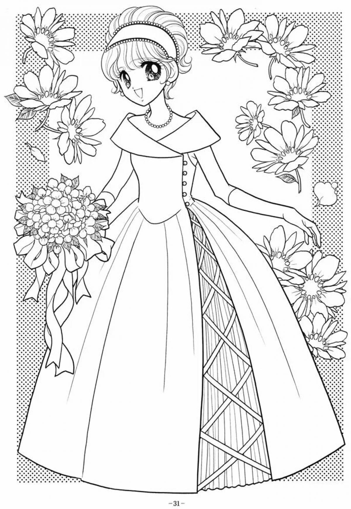 Generous coloring for girls princesses in beautiful dresses