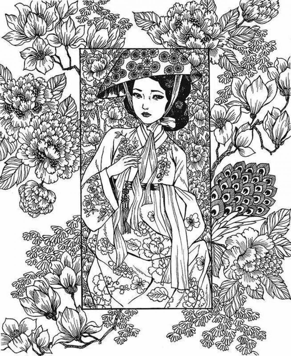 Detailed japanese coloring book