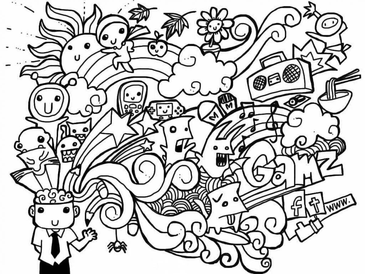 Crazy colorful indie kids coloring book