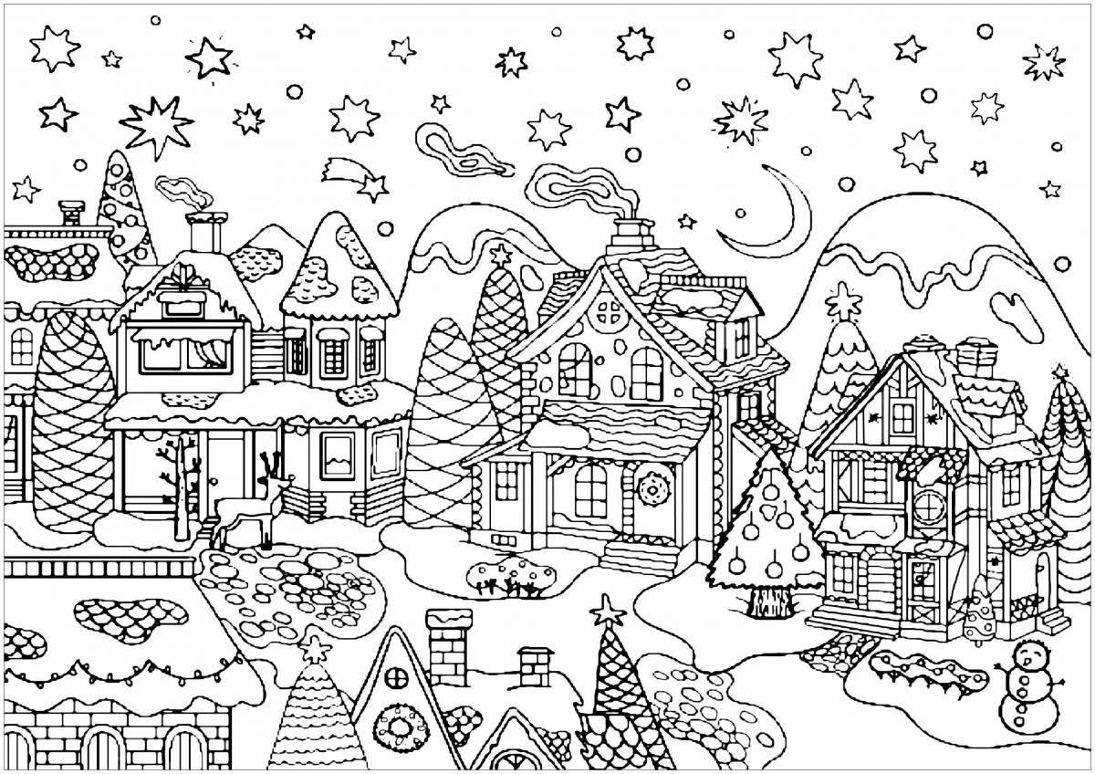 Блестящая страница раскраски зимнего домика
