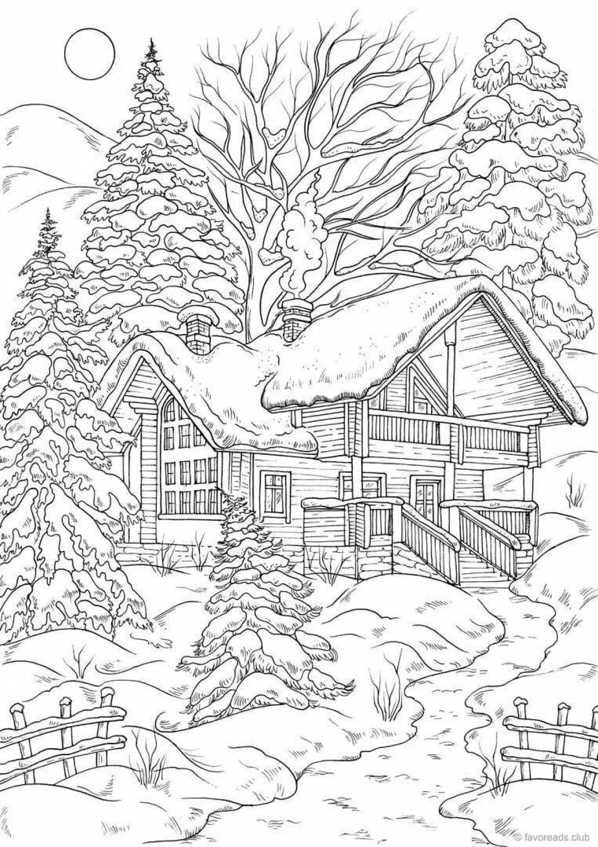 Раскраска мечтательный зимний дом