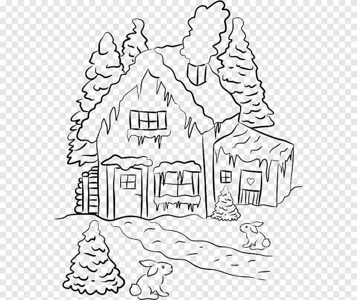 Coloring book luxury winter house
