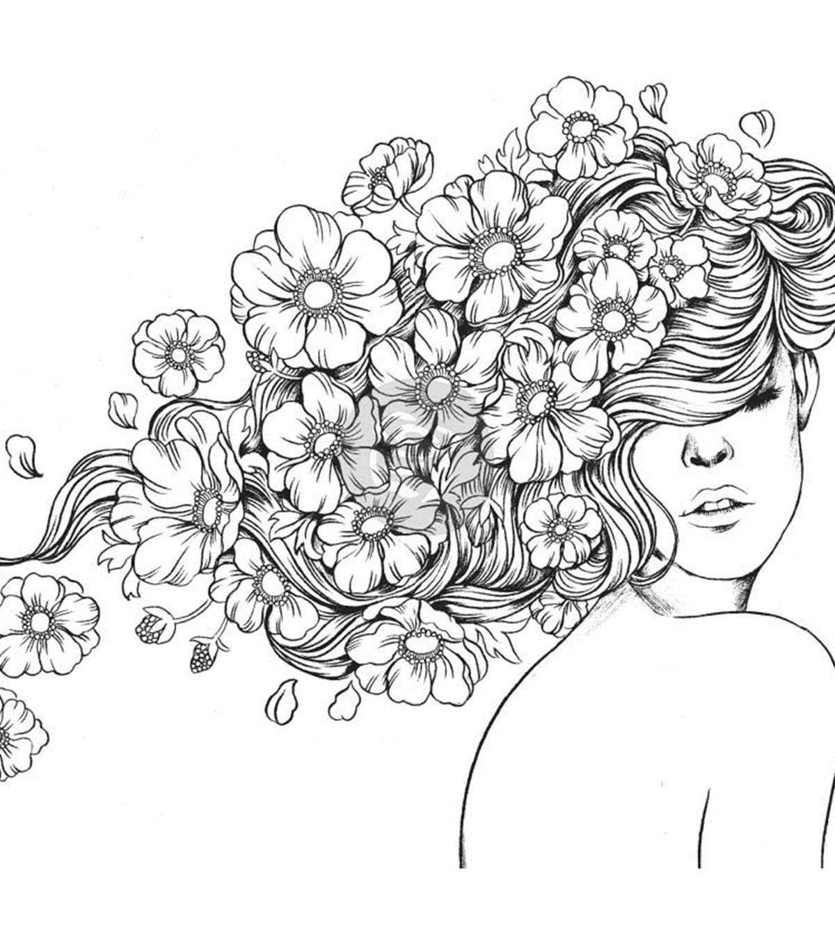 Раскраска девушка с цветами