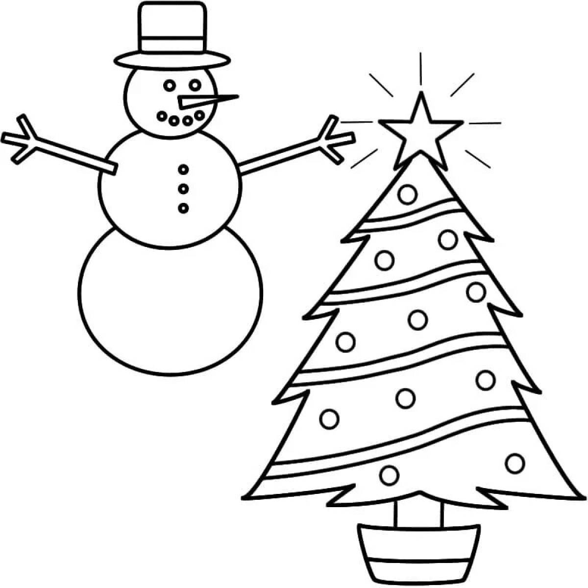Снеговик с елкой раскраска