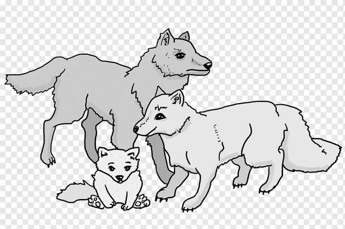 Раскраска волчица с волчатами