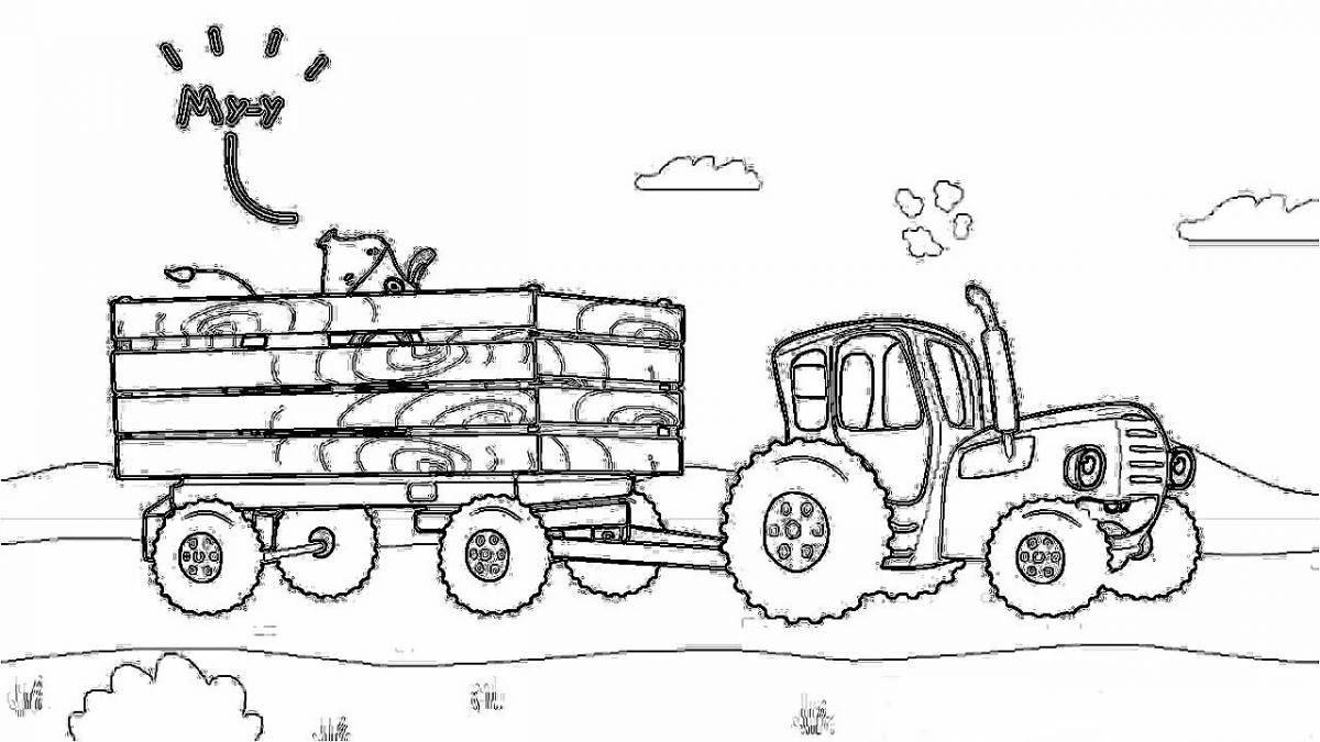 Coloring page cheerful blue tractor