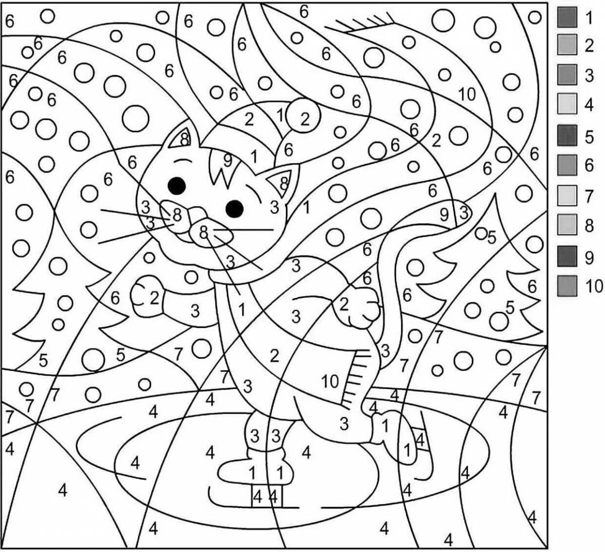 Coloring funny cat by numbers