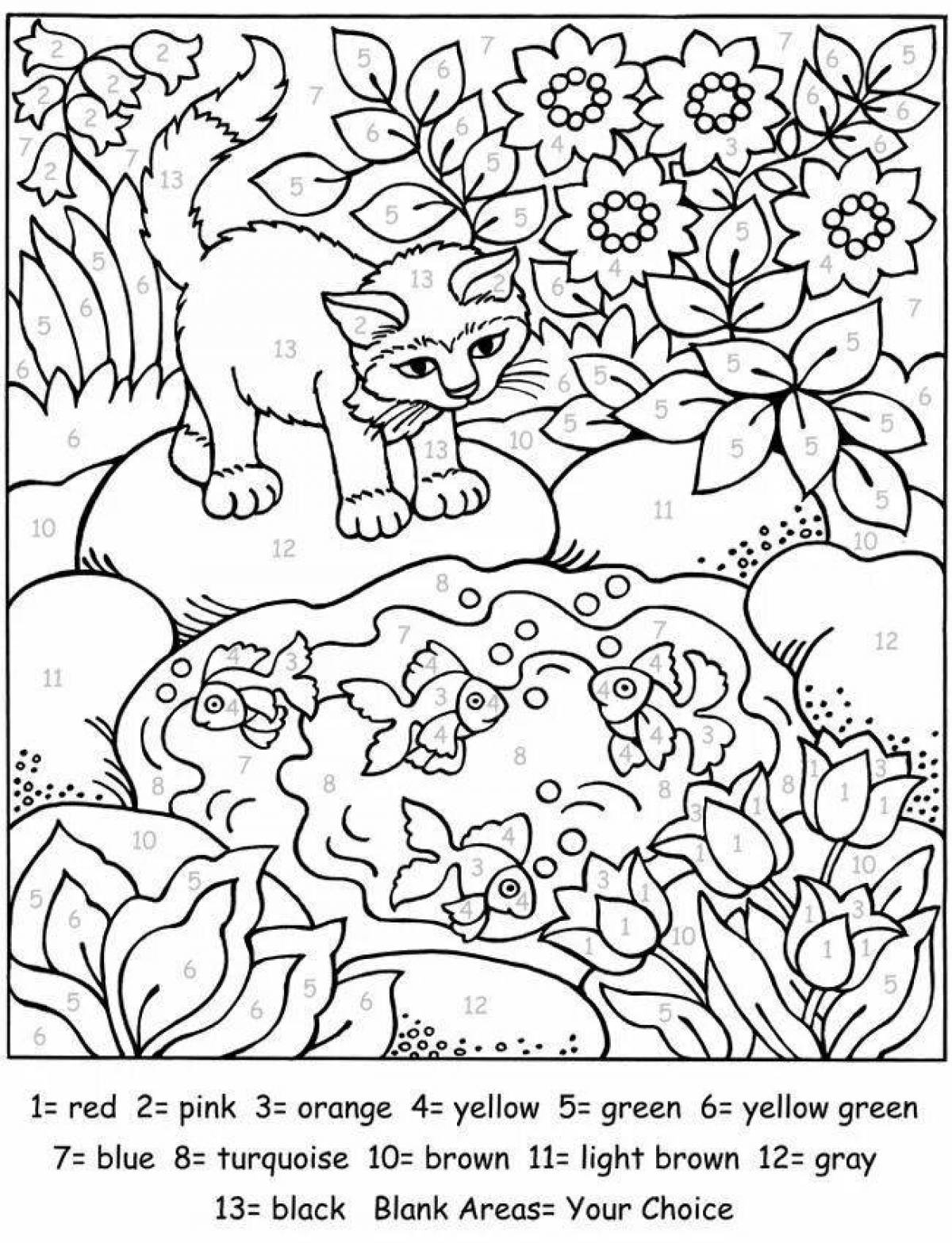 Funny cat coloring by numbers