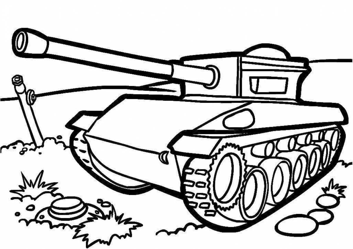 Игривая страница-раскраска танков для детей