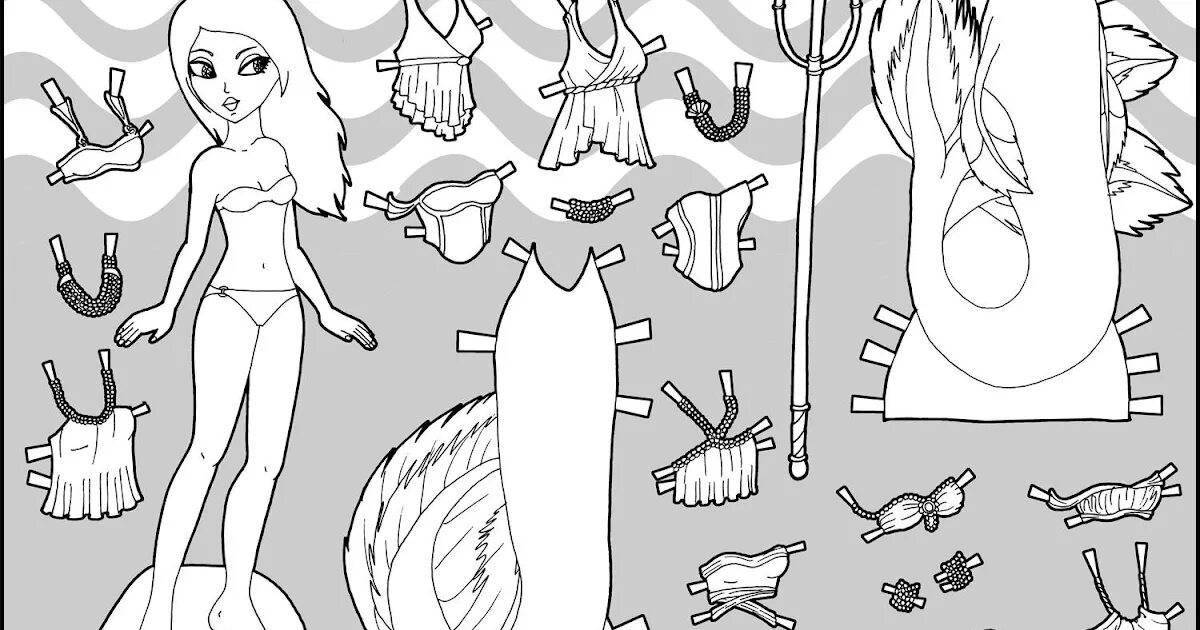 Sparkling coloring book of a girl with clothes to cut out