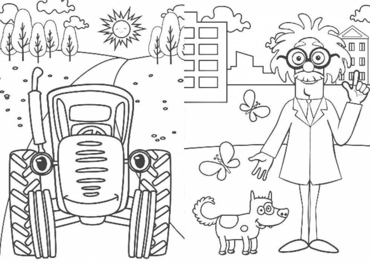 Adorable blue tractor coloring page