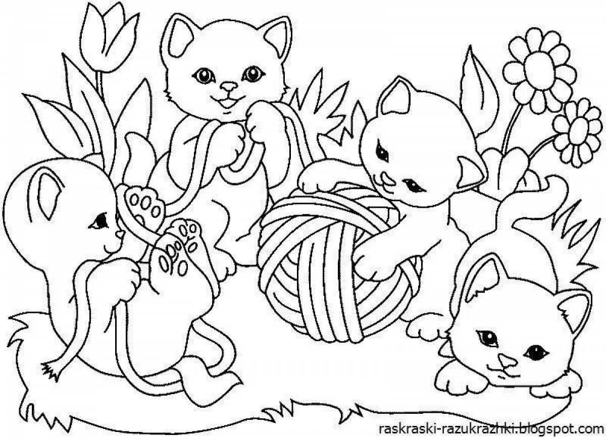 Очаровательная раскраска котенка для детей 5-6 лет