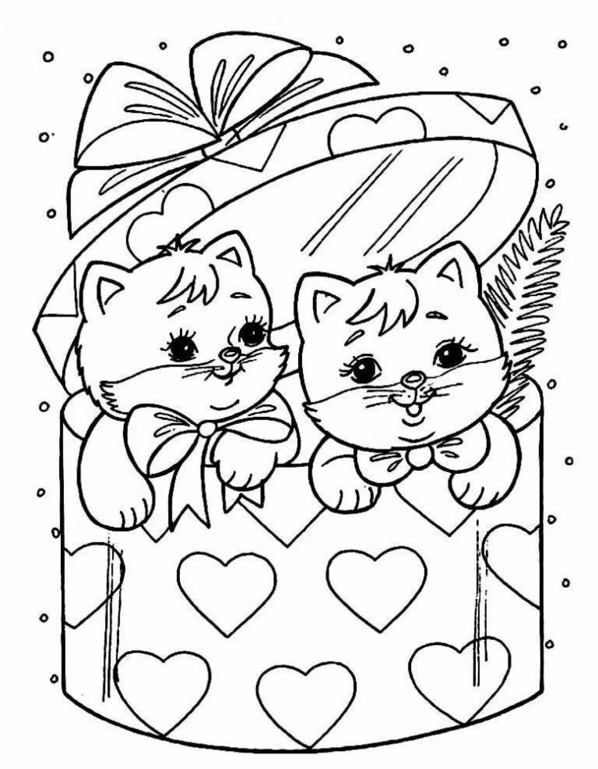 Coloring book admiring kitten for children 5-6 years old