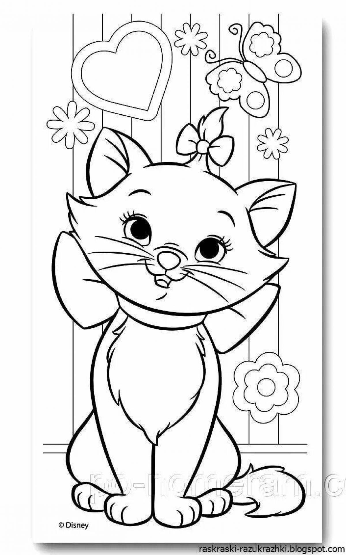 Coloring cute kitten for children 5-6 years old