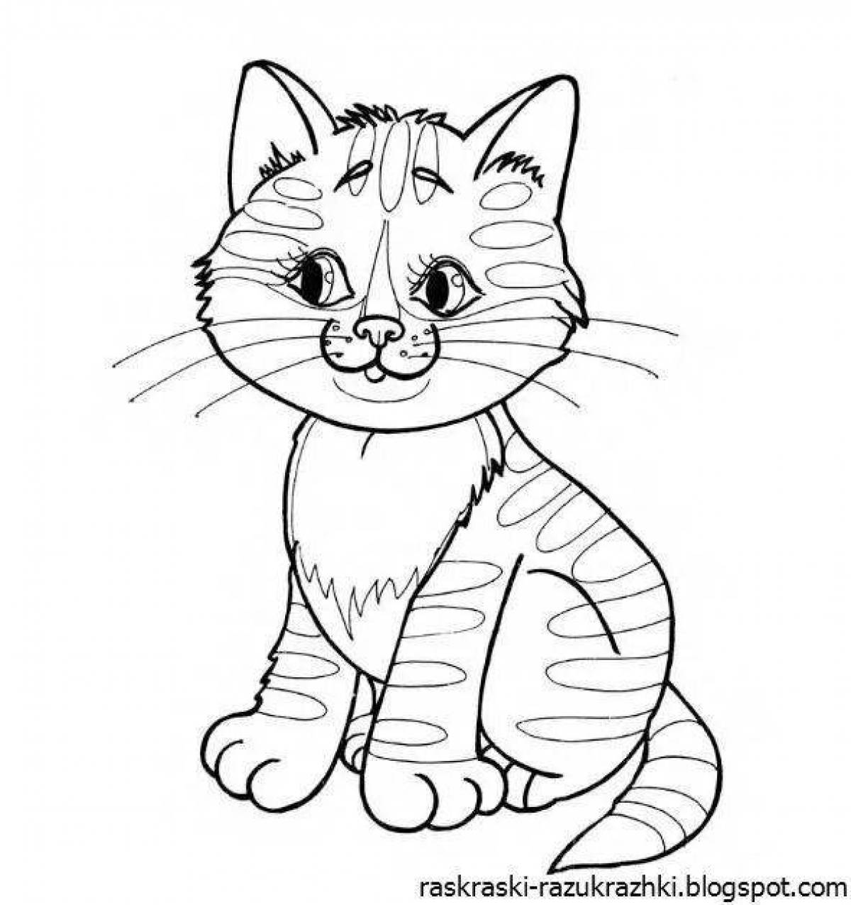 Coloring page graceful kitten for children 5-6 years old