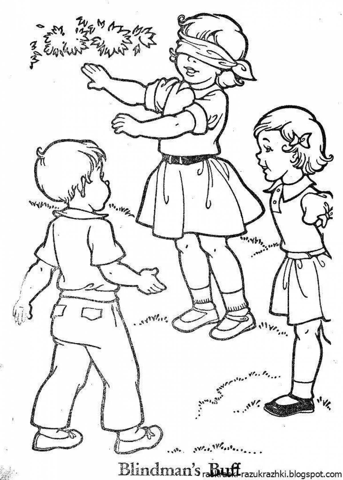 Joyful children playing coloring pages