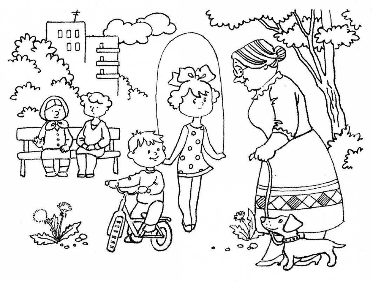 Children playing coloring pages