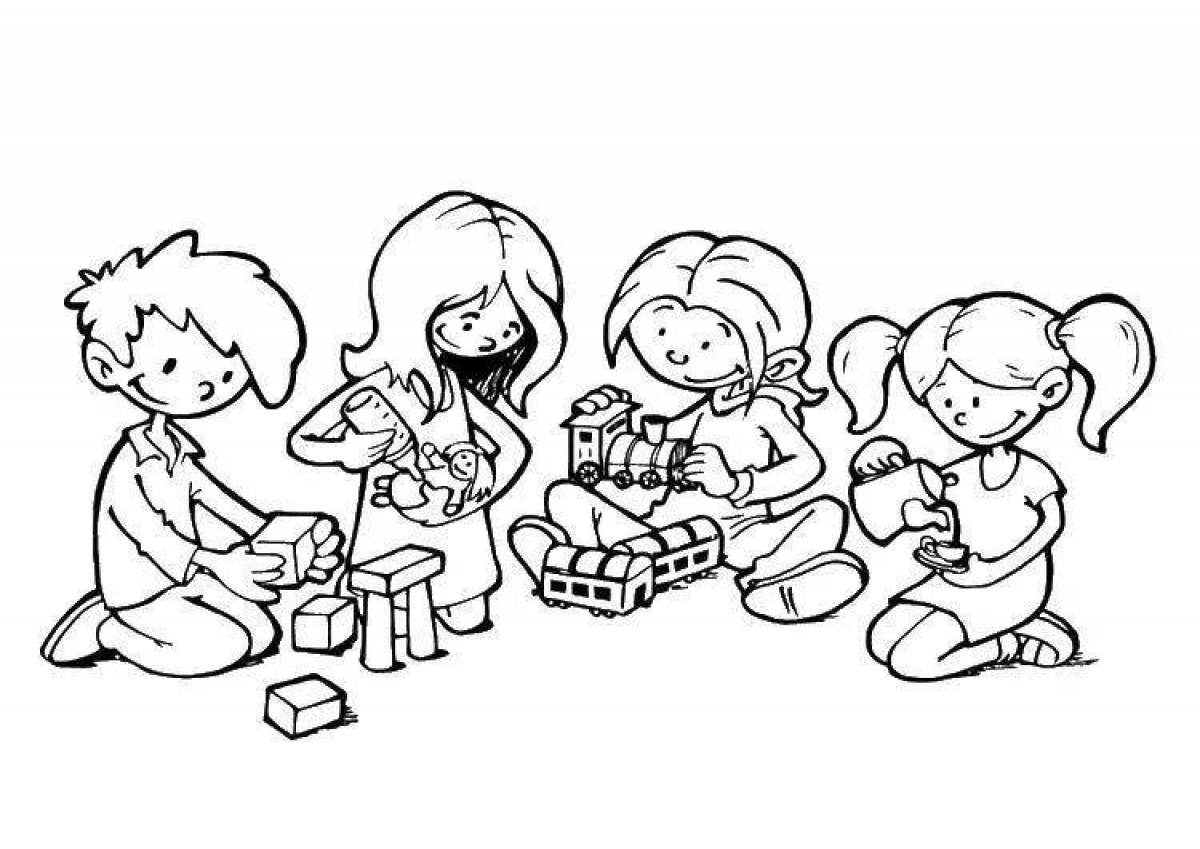 Bright children playing coloring pages