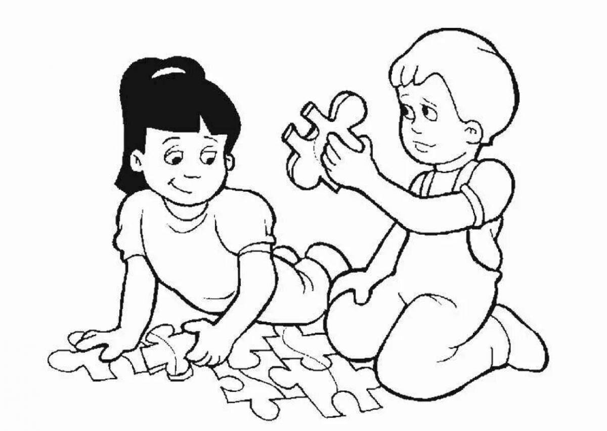 Living children play coloring