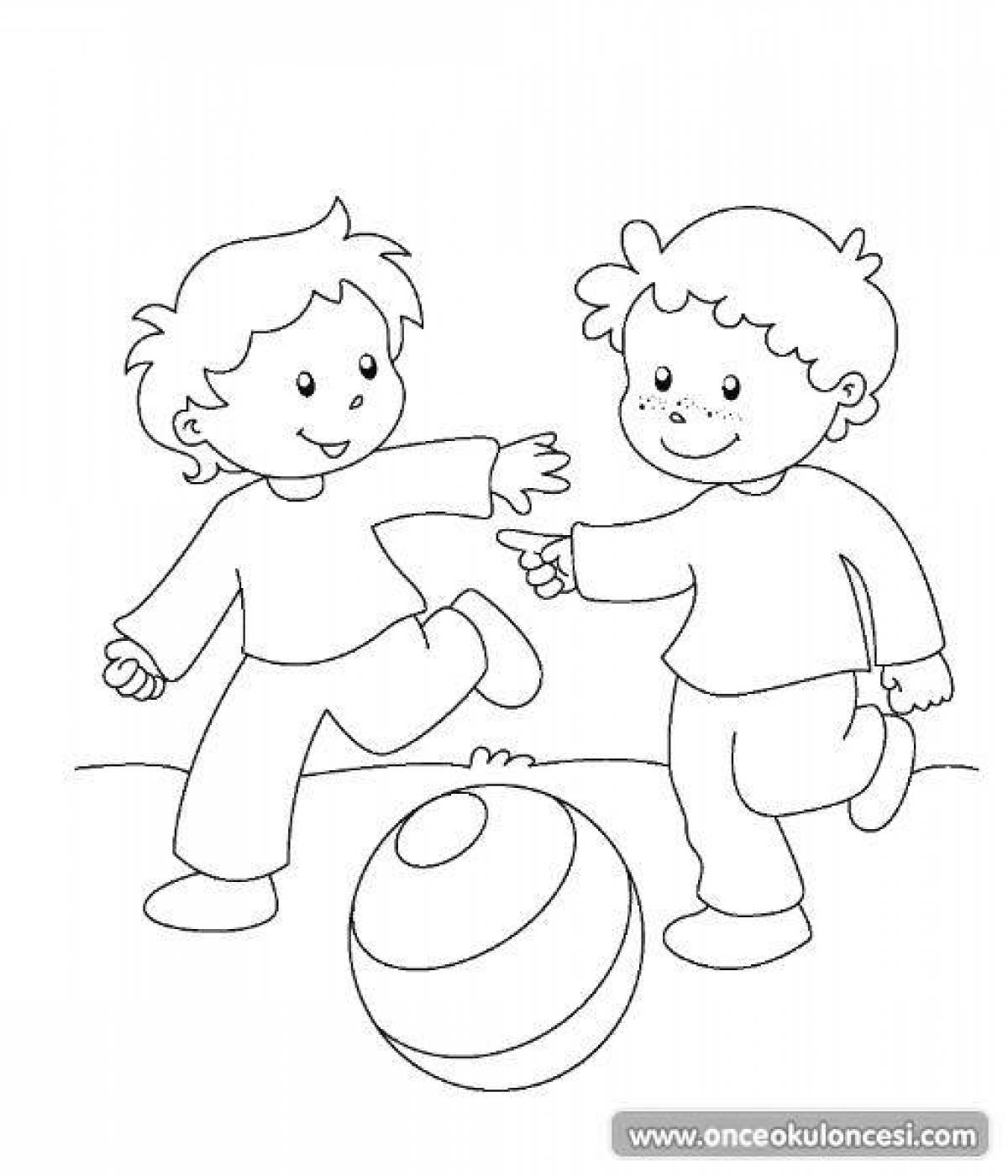 Glowing children play coloring page
