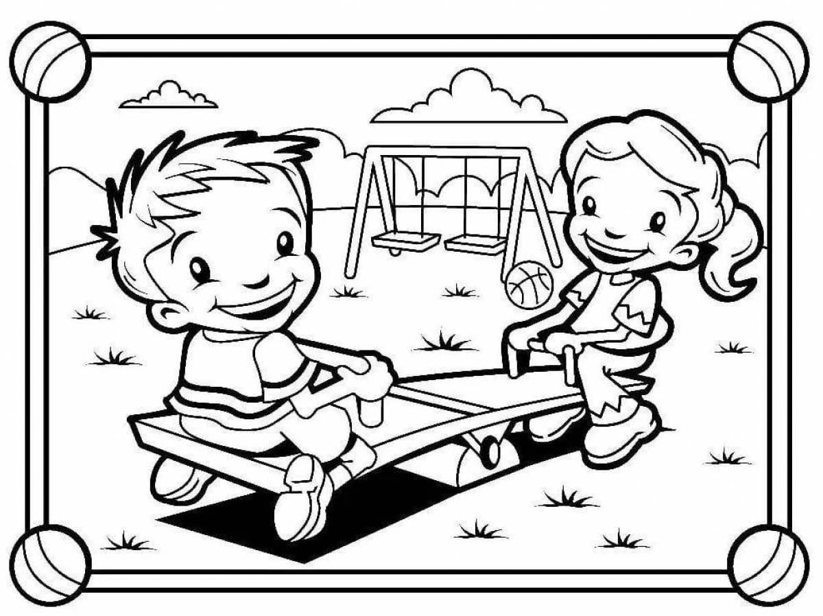 Energetic children play coloring