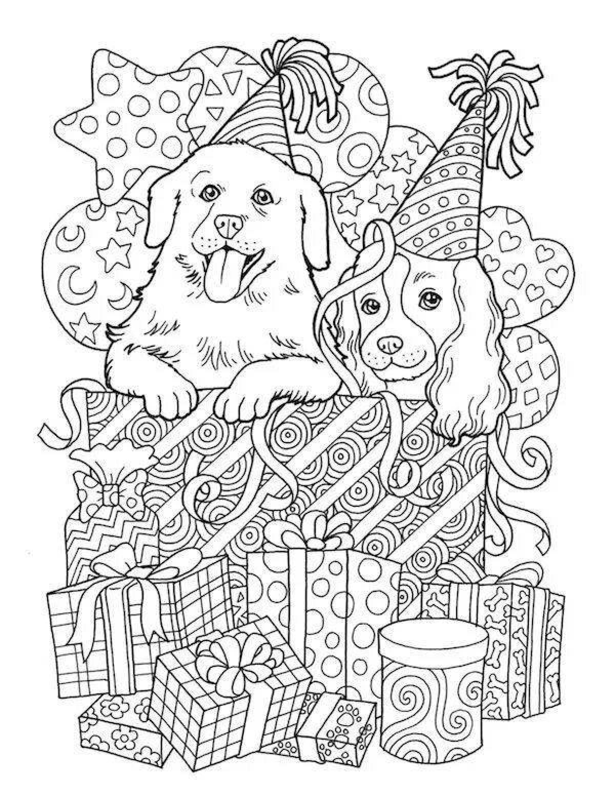 Sweet dog Christmas coloring