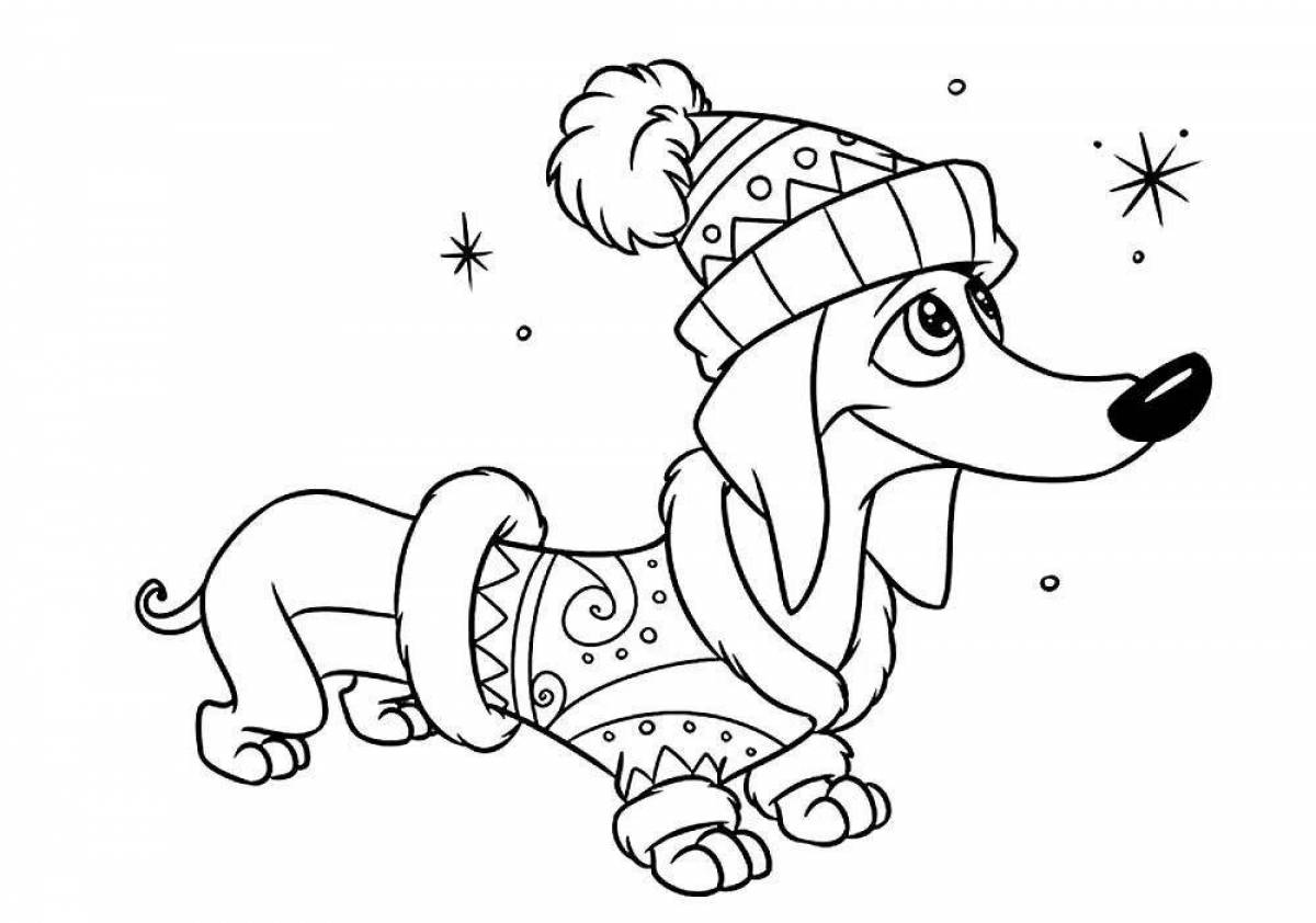 Sparkling Christmas dog coloring page